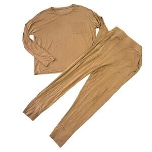 SIJO‎ Eucalyptus Bamboo 2 Piece Lounge Set, Women’s M, Camel Brown Cozy
